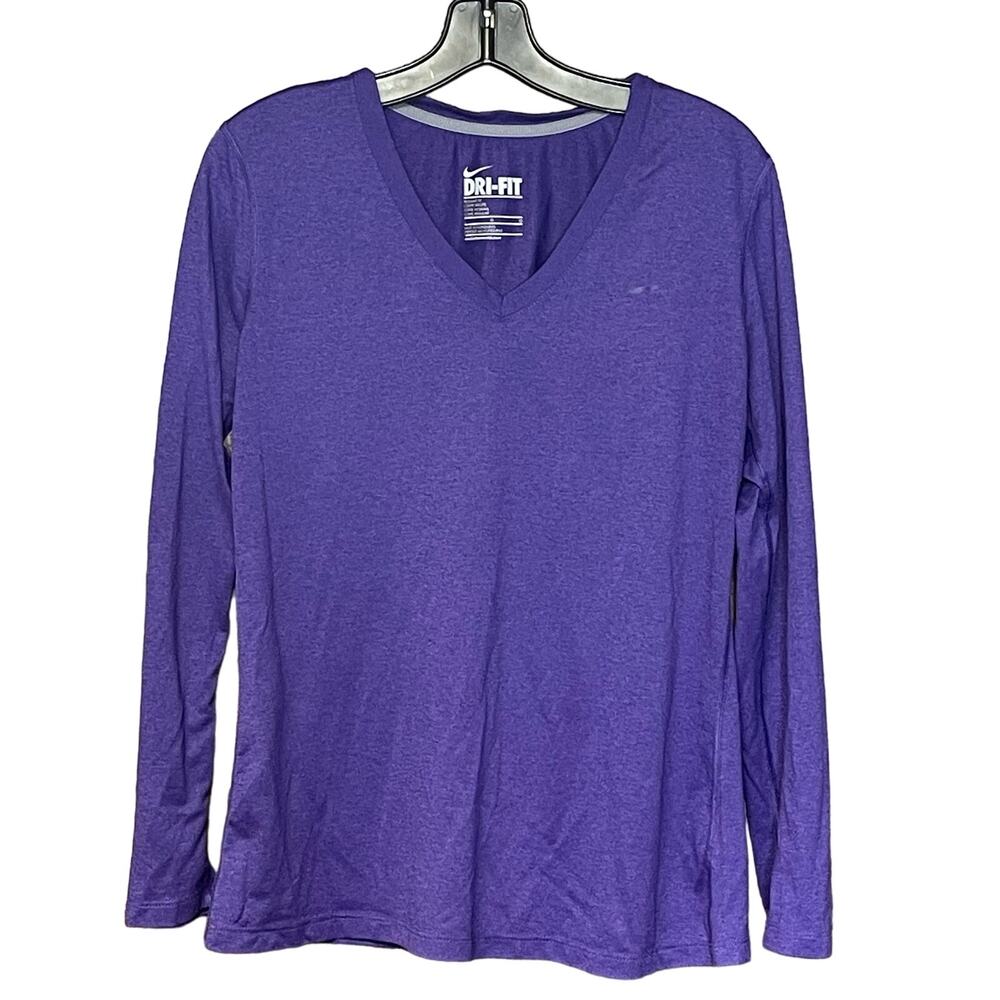 Nike long sleeve purple shirt dri-fit vneck regular lightweight athletic size L